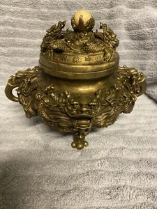 Quemador de incienso dragón japonés vintage de latón macizo - Imagen 1 de 8