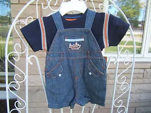 CARTERS SHORTALL DENIM LATZHOSE HEMD SHORTS 2 STCK. 6 Monate Blau Orange Grau - Bild 1 von 4
