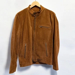 Bryant Coat Co. Cafe Racer Jacket in Cognac Calf Suede Leather Mens Size Medium - Picture 1 of 10