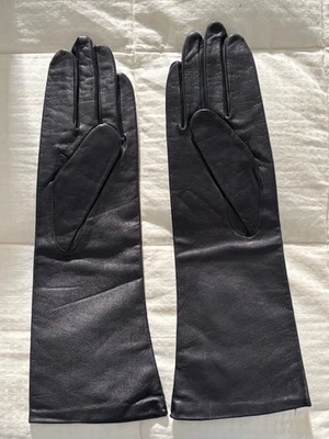 Guantes de noche vintage de cuero de vaca negro forrados. 7 1/2. Nunca usado Foto 1 de 3