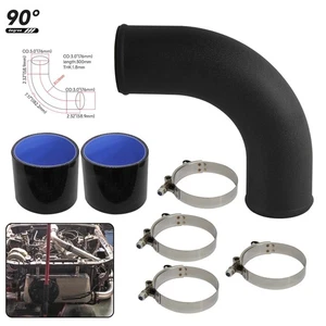 76mm 90Deg Aluminum Intercooler Turbo Intake Air Pipe Tube + Silicone Hoses BK - Picture 1 of 9