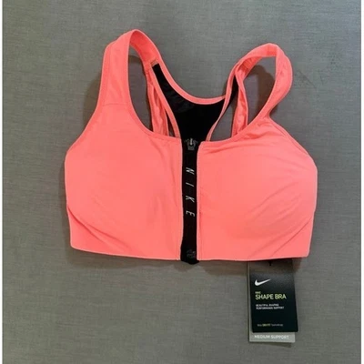 Бюстгальтер Nike коралловый розовый спереди на молнии средняя поддержка Dri Fit Activewear топ XS - Изображение 1 из 4