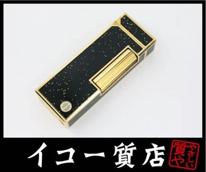 Accendino a gas Dunhill raro modello buona accensione rullo nero laccato oro glitter - Foto 1 di 4