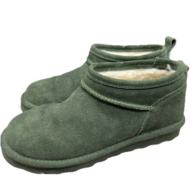 Bearpaw Retro Botas Súper Cortas Para Mujer 7.5 Verde Vaca Gamuza Lana Forradas Tobillo Foto 1 de 4