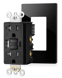 Toma GFCI de 20 Amperios con Puertos USB, Autoprueba Combinación GFCI con USB-C y EE. UU.... - Imagen 1 de 5