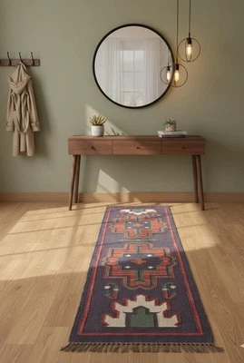 Rug Wool Jute Home Decor Kilim Area Rug Handwoven Traditional Runner Area Carpet - Image 1 of 4