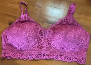 Bali Beautifully You Lace Wireless Bra Style 6591 Size Large Dark Pink - Picture 1 of 6