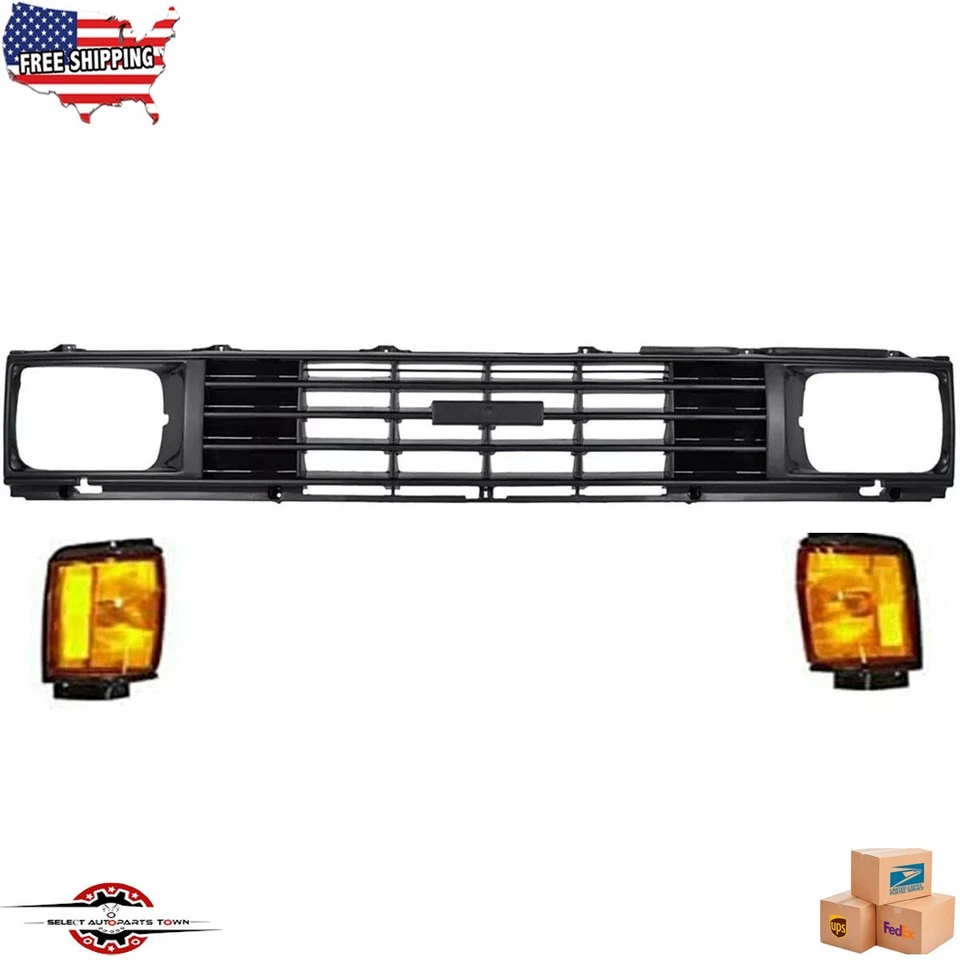 Fits 1984-1986 TOYOTA PICKUP New Front Black Grille & Park Light Left Right 3pc - Imagem 1 de 4