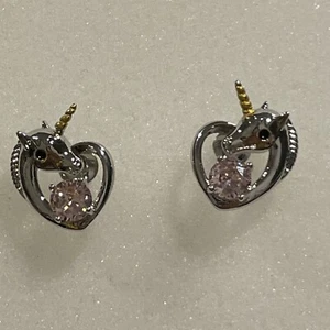 925 silver, Unicorn Silver - Gold plated Pink Stud EarRings - Picture 1 of 3