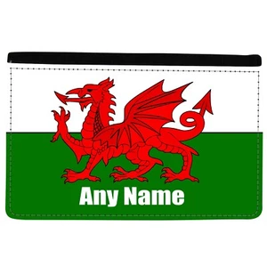 PERSONALISED WALES FLAG PRINT FAUX LEATHER UK PASSPORT COVER/HOLDER HOLIDAY - Picture 1 of 4