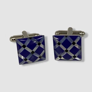 Ox & Bull Men's Blue Mother Of Pearl Diamond Cufflinks - Picture 1 of 3