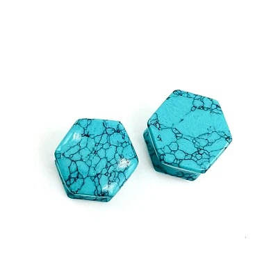 Blue Turquoise EarPlugs, Double Flare, Beautiful Handmade PAIR  Size 3mm to 50 - Image 1 of 4