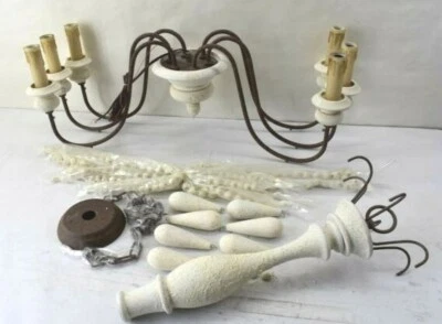 Lámpara de araña de madera estilo vela campestre francesa de 6 luces intercambiable de cuentas de madera de 1 nivel Foto 1 de 4