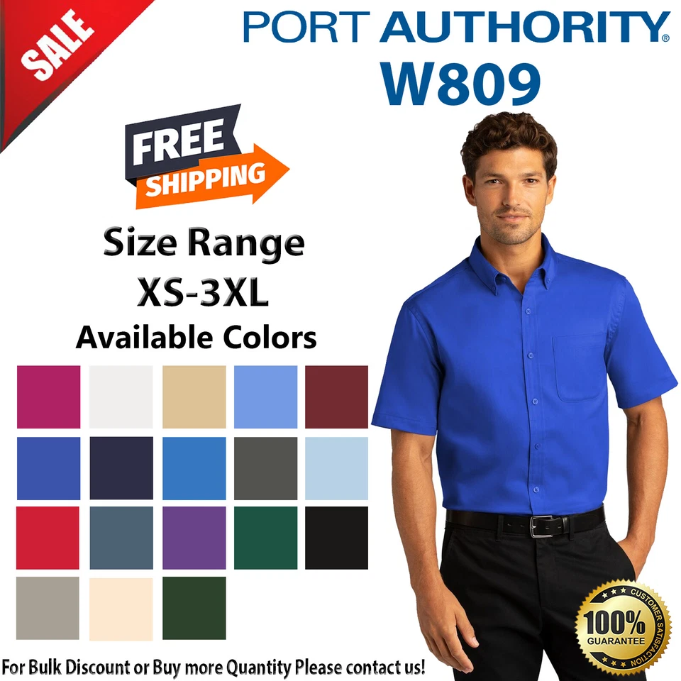 Port Authority W809 Mens Short Sleeve SuperPro React Twill Dress Shirt - Image 1 of 1