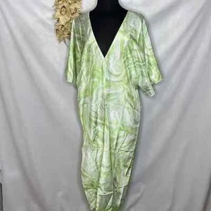 H&M women's white green short sleeve v-neck swirl print kaftan size medium NWT - Picture 1 of 5