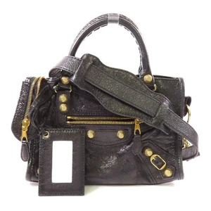 BALENCIAGA GHW City 2Way Shoulder Hand Bag Lambskin Leather 309544 Black - Picture 1 of 16