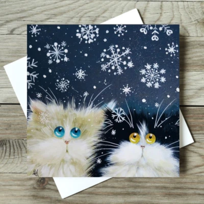 TOMCAT CARDS 'Snowflakes' Funny Cat Greeting Card by Kim Haskins Christmas Greetings Cards