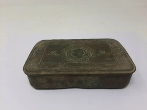 Ancient Rare Old Carved Imperium Britannicum Christmas 1914. Brass Tobacco Box - Picture 1 of 8