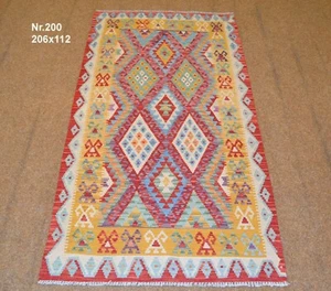 Handgewebter Orient Kelim Afghan Nr.200 - 206x112cm aus 100% Wolle - Bild 1 von 12