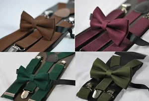 Cotton Bow tie + Elastic Suspenders Set for Men Youth Boy Kids Toddler Baby - Picture 1 of 106