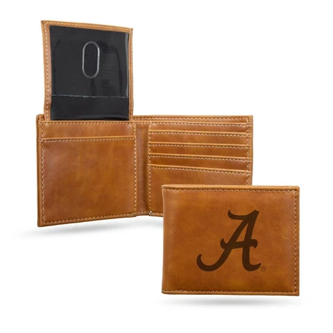 Alabama Crimson Tide Laser Engraved Leather Bifold Wallet [NEW] Billfold ID Card Cover