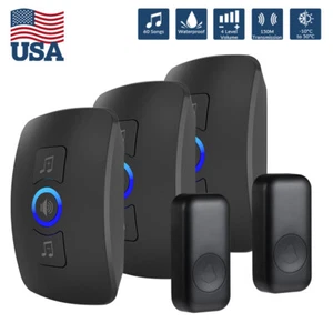 Waterproof Wireless Doorbell Adjustable Volume 1000FT Plugin Receiver 60 Chime - Picture 1 of 26