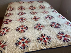 Vintage 1930/40s Hand Quilted Circle of Fans Baptist Fan Stitching 80x86 Quilt - Picture 1 of 24