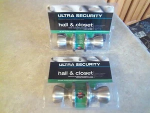 2 New Unopened Ultra Security Hall & Closet Door Knobs Nonlocking - SS - Picture 1 of 12