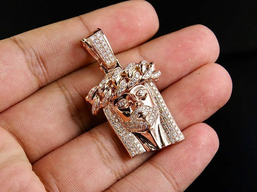 Colgante religioso de plata 925 con diamantes cultivados en laboratorio de Jesús eslabón cubano de 3,5 quilates CVD VS SI Foto 1 de 4