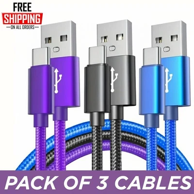 USB A to Type C Cable 6A 66W Fast Charger Braided Long Lead 0.25M 1M 2M 3M - Image 1 of 4