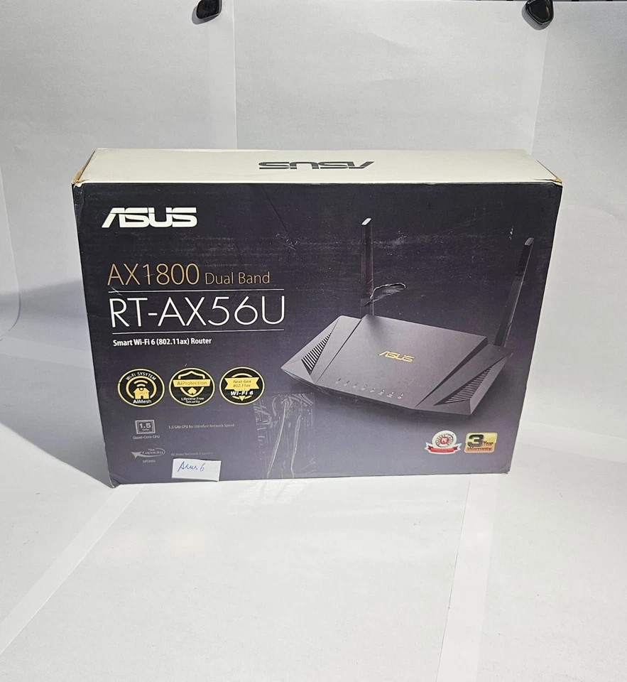 ASUS RT-AX56U AX1800 Dual-Band WiFi 6 Router – Schwarz – Ungetestet – Ohne Zubeh - Bild 1 von 4