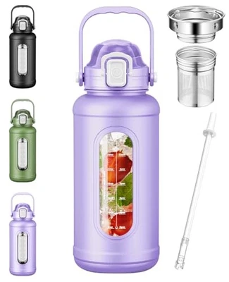  50 oz Glass Water Bottles, Large Motivational Glass Water Bottle with Purple - Image 1 of 4