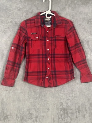 Camisa de franela Epic Threads juvenil mediana roja abotonada tartán a cuadros Foto 1 de 4