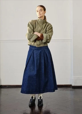 Maddie Midi High Waisted, Pleated Denim Skirt by Seventy Mochi – Dark Americana - Image 1 of 4