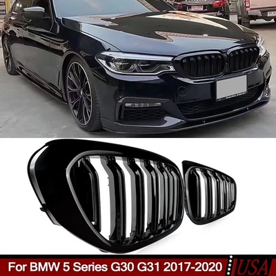Gloss Black Front Kidney Grille For BMW 5 Series G30 G31 530i 540i 2017-2020 4D - Image 1 of 4