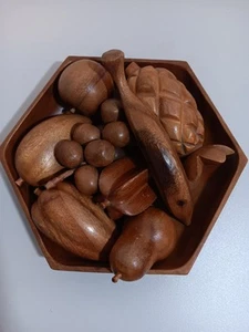 8 Piece-Vintage Mid Century Wooden Fruit Pieces & Wooden Pedestal Bowl 12”in - Picture 1 of 6