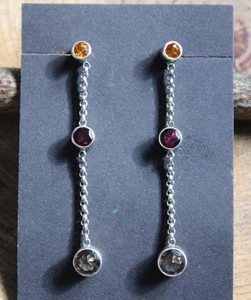 Lange Ohrhänger Citrin, Granat, Rauchquarz & Sterlingsilber - Bild 1 von 5