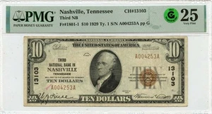 1929 Ty.1 $10 Third Natl Bank Nashville TN CH#13103 PMG VF25 GCC Green - Picture 1 of 2