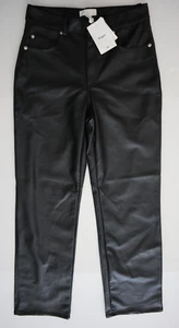 H&M 11792798 Women's Sz 8 Black Faux Vegan Leather Straight Leg Coated Pants - Picture 1 of 10