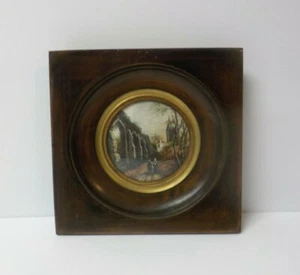 19th C. Miniature Watercolor Scenic Painting, Walled Garden, Signed (#3) - Picture 1 of 7