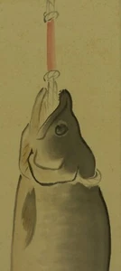 PINTURA JAPONESA ROLLO COLGANTE JAPÓN Pez Salmón 323r - Imagen 1 de 15