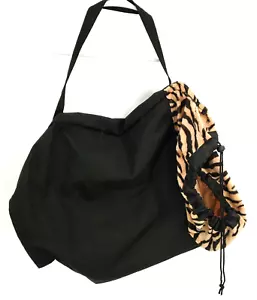 Ladies Canvas Laundry Duffel Bag Drawstring Black Tiger Gym Travel Sports - Picture 1 of 12
