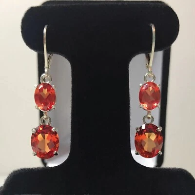 Brincos de safira Padparadscha laranja 9 CT presente esposa safira laranja - Imagem 1 de 3