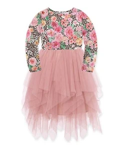 Orchid Lane - Light Coral & Pink Leopard Floral Tulle Handkerchief Dress - sz 6 - Picture 1 of 5