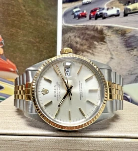 Mens Rolex Datejust Gold Stainless Steel Silver Dial  36mm Watch 16233 - Picture 1 of 13