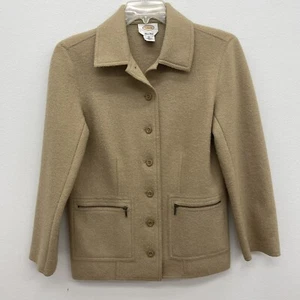 Talbots Medium Alpaca Wool Blend Button Up Coat Tan Zip Pockets - Picture 1 of 9