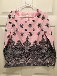 NUEVO CON ETIQUETAS J. Blusa Top Crew Para Mujer Manga Larga Paisley Rosa Gris Azul Talla 6 - Imagen 1 de 1