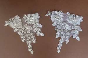 1 Pair Lace Applique Floral Embroidered Dress Gown Patch Fabric - Picture 1 of 8