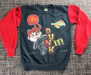 Vintage 1996 Space Jam Boys Black Red Taz Sweatshirt Youth Size 14 - Picture 1 of 9