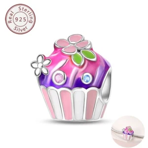 KUNSIR PINK CZ CUPCAKE 925 Sterling Silver European Charm Bead For Bracelet DIY - Picture 1 of 6